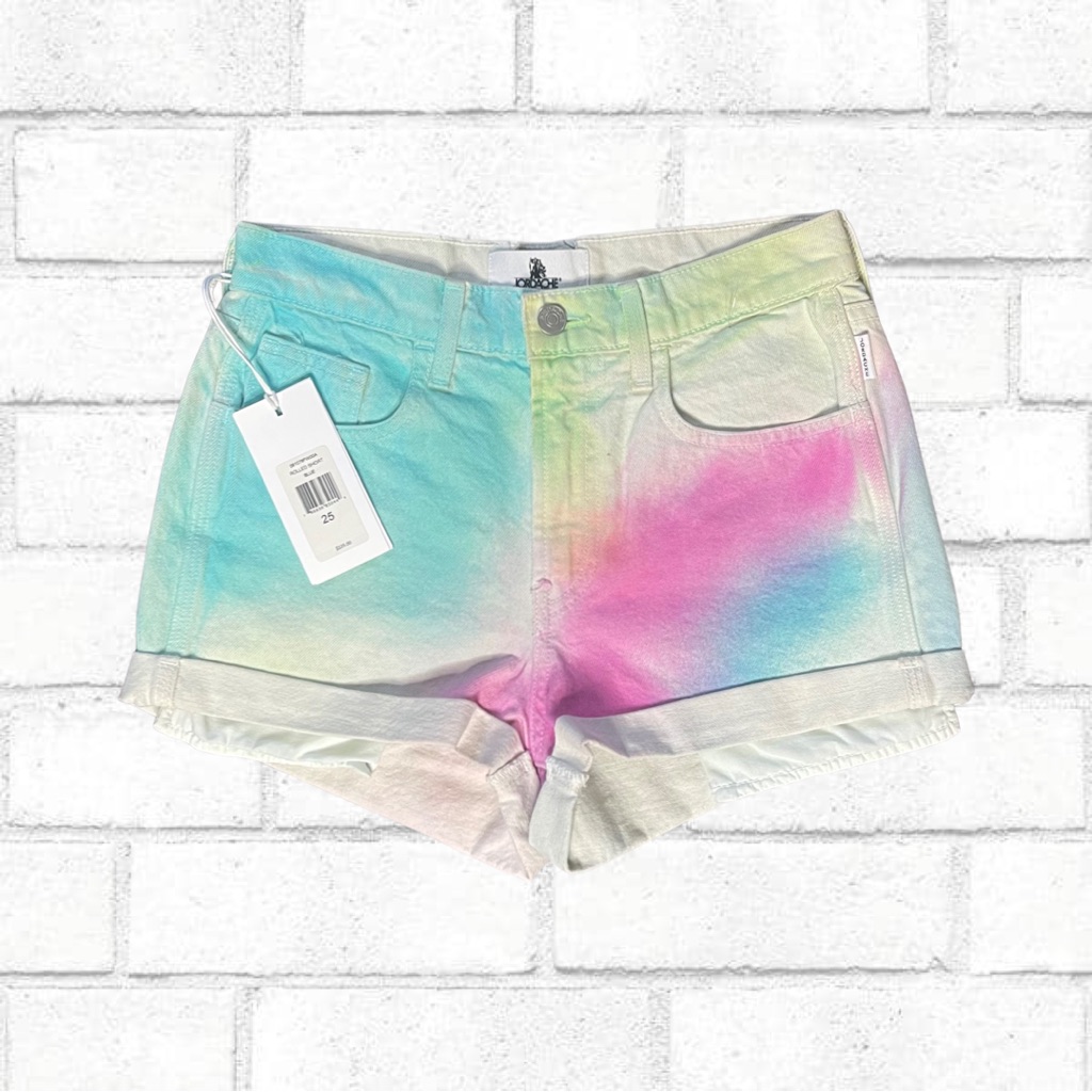 Nwt Jordache Diagonal Pastel Rainbow Hi-Rise Rolled Denim Shorts Size 25